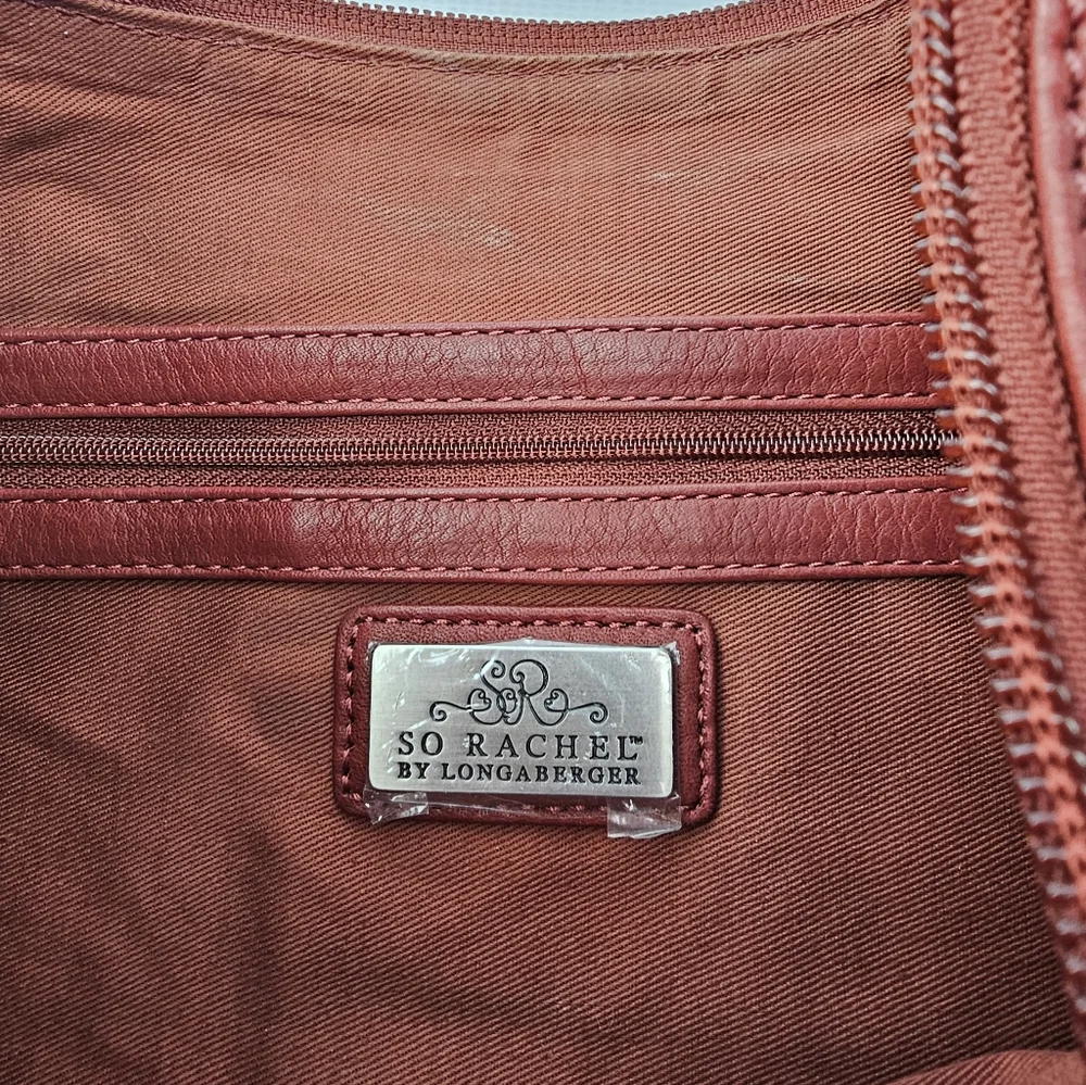 Longaberger Leather So Rachel Boho Shoulder Bag Merlot/Red - Picture 8 of 12
